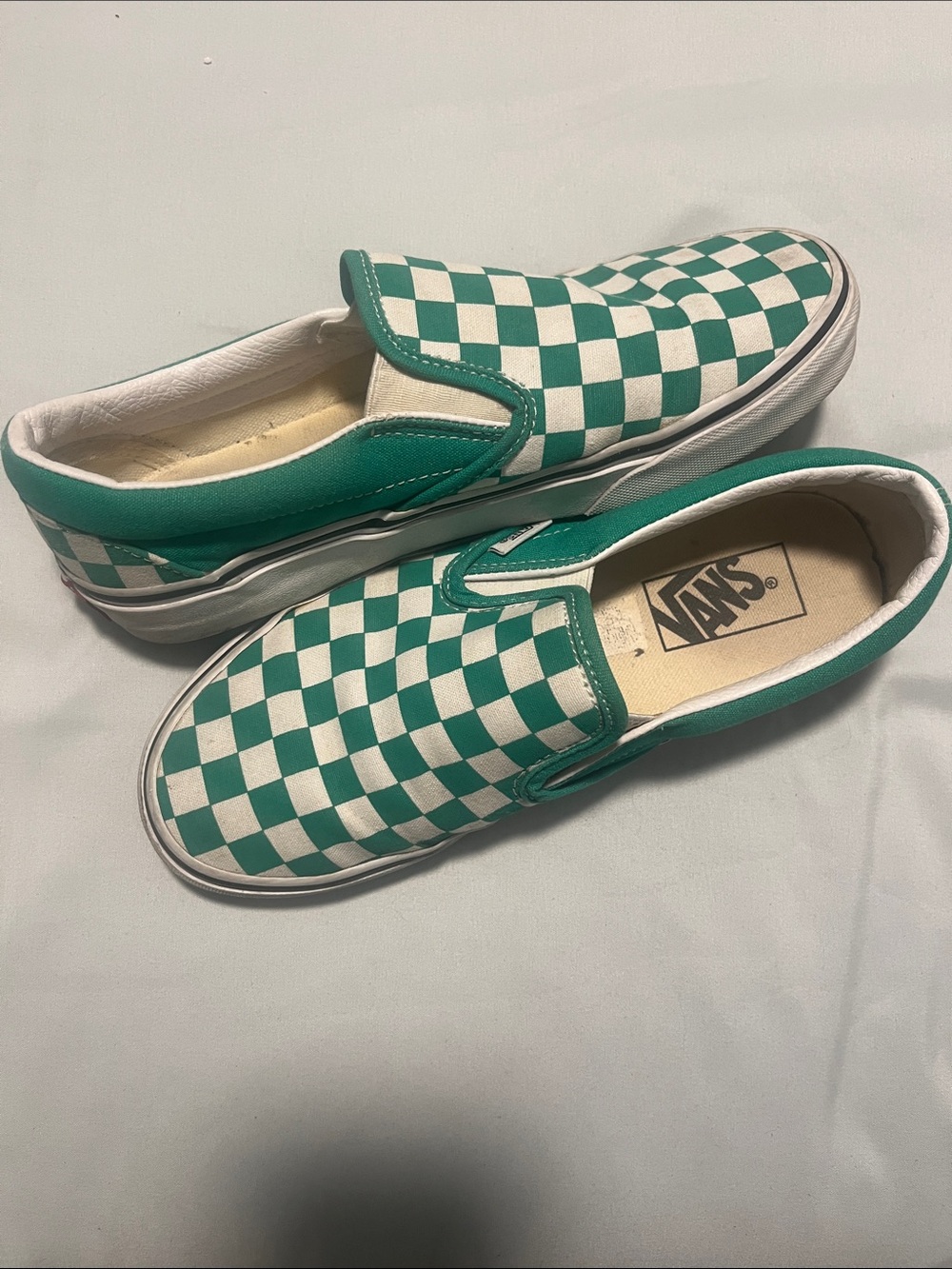 Vans Slip-On Checkerboard Sneakers - Teal and White